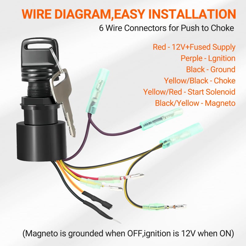 Tutor Auto 87-17009A5 87-17009A2 Boat Ignition Switch Replacement for Mercury Mariner Outboard Motor Control Box Ignition Key Switch with 2 Keys 3 Position 6 Wire Connectors for Mercury Push Choke Ignition - Image 5